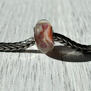 Chamilia Glass Bead in Sand with Cranberry colors
